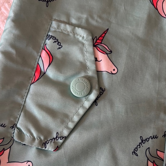 Gently loved Kids Unicorn Print Green Lightweight Jacket by Carters - Picture 3 of 10